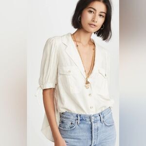 Free People Safari Babe Linen Blend Top In Angel Food White Tie Women Large